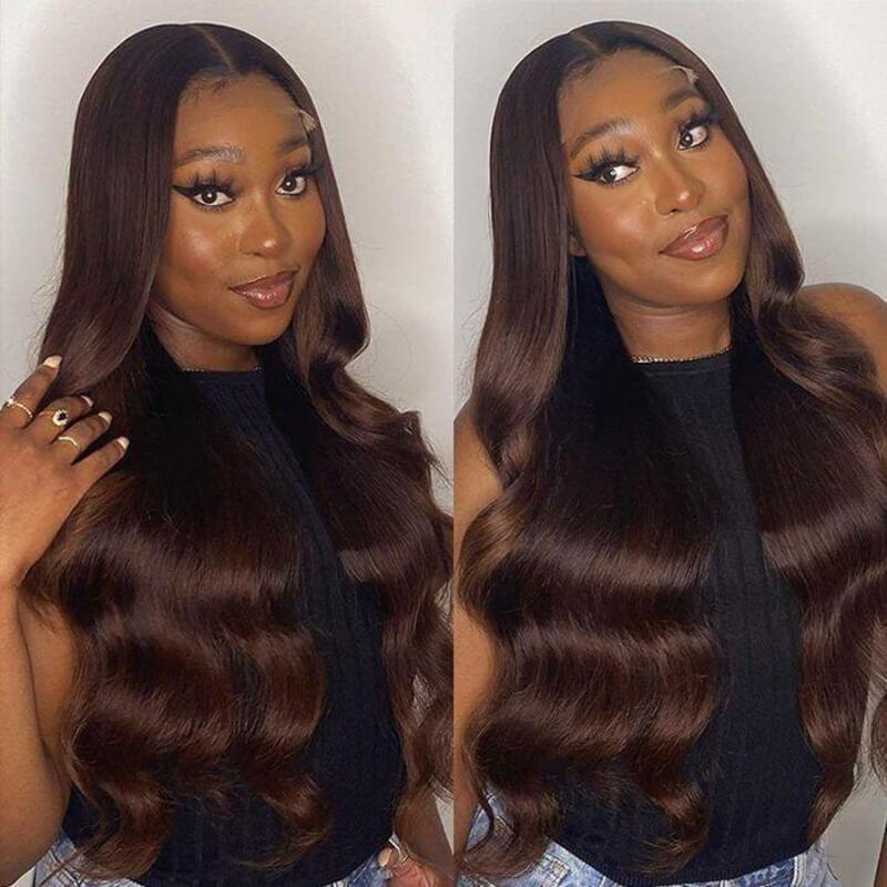 #2 Chocolate Brown Body Wave HD Transparent Lace Wig 100% Virgin Human Hair