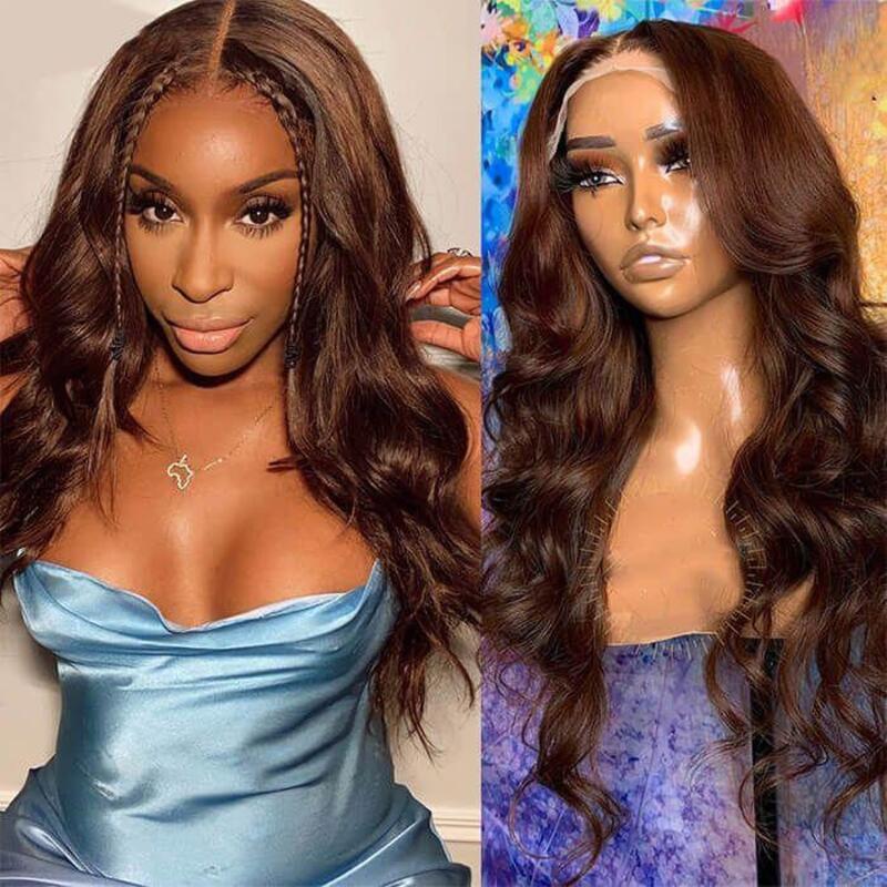 #2 Chocolate Brown Body Wave HD Transparent Lace Wig 100% Virgin Human Hair