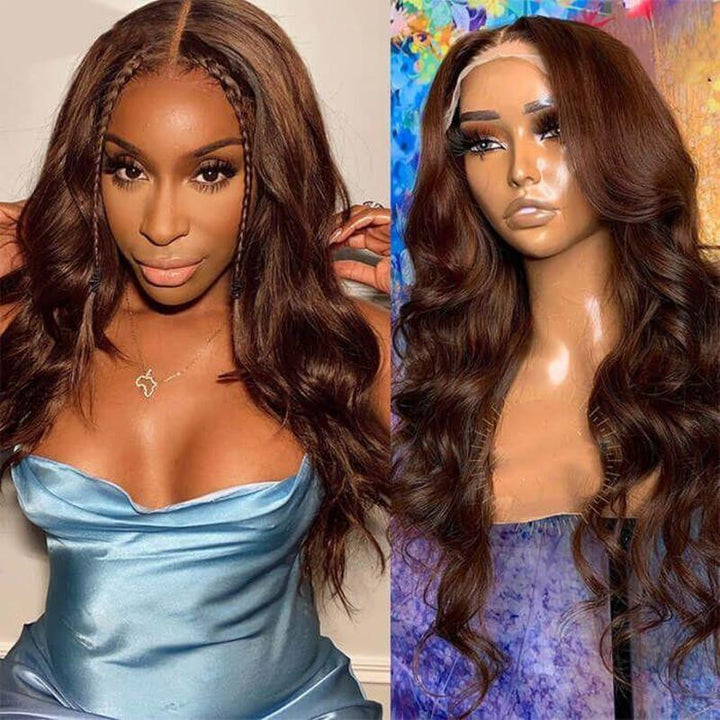 #2 Chocolate Brown Body Wave HD Transparent Lace Wig 100% Virgin Human Hair