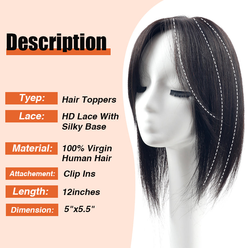 HD Lace Silky Base Hair Toppers for Women 100% Real Human Hair Top Hair Extensions Hair Pieces for Thinning Hair