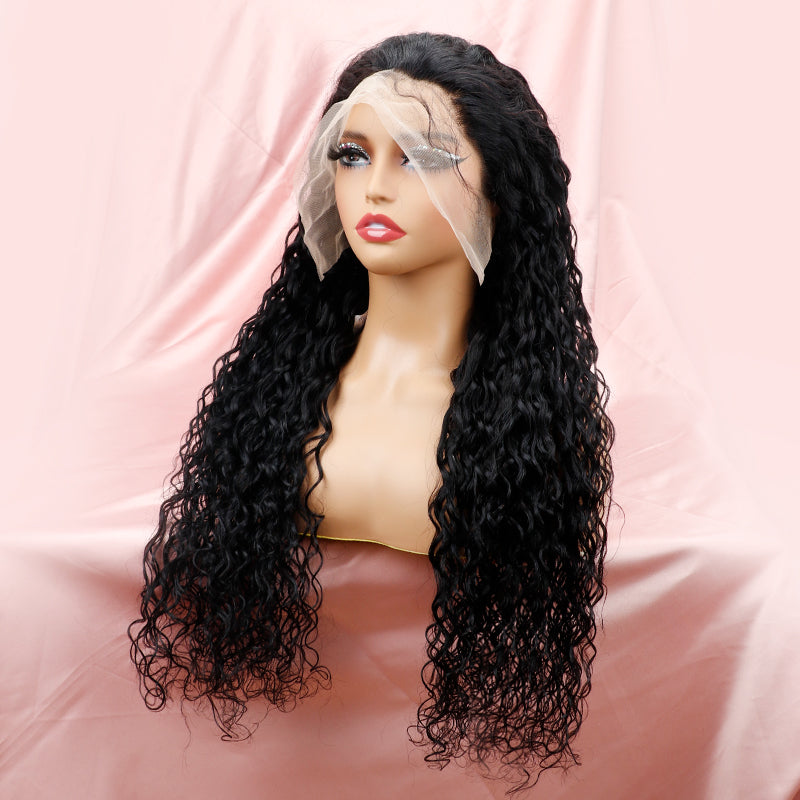 TUME 3A/3B Classic Curl Wigs 250% Full Frontal Lace Wigs Natural Black Human Hair Wigs