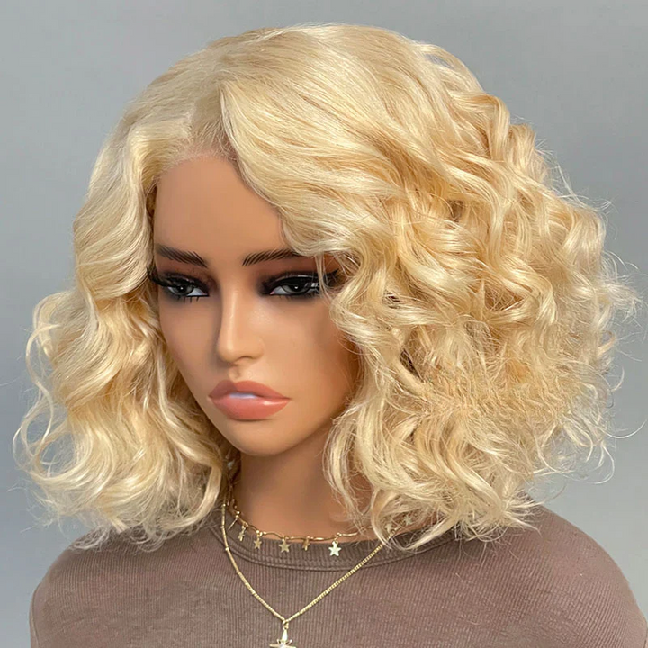 Blonde Curly Wavy 9x6 Flexi-Fit Invisi Drawstring Cap #613 Blonde Bob 100%Human Hair