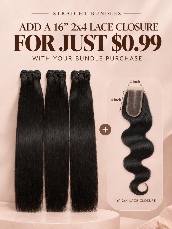Straight Bundles 100% Virgin Human Hair Weave With 2x4 Lace Closure