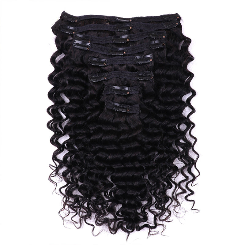 TUME Deep Wave Clip-Ins Hair Extensions Clip In Human Hair Extensions 8 Pieces/Set