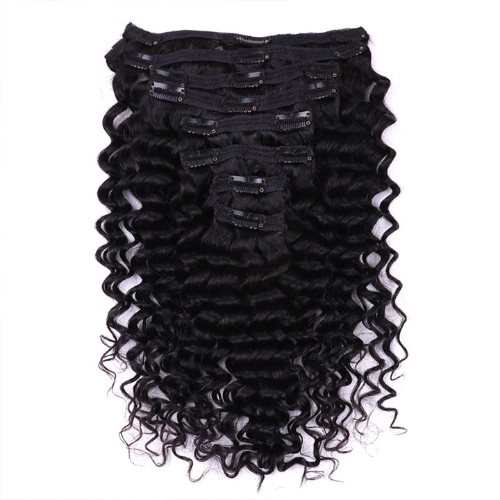 TUME Deep Wave Clip-Ins Hair Extensions Clip In Human Hair Extensions 8 Pieces/Set