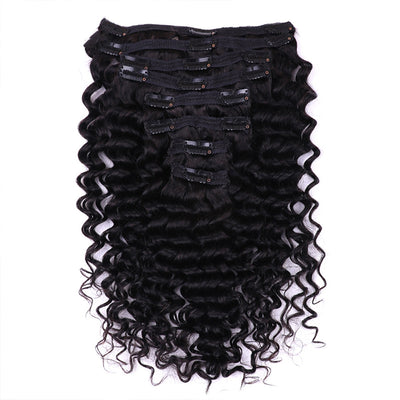 Deep Wave Clip-Ins Hair Extensions Clip In Human Hair Extensions 8 Pieces/Set