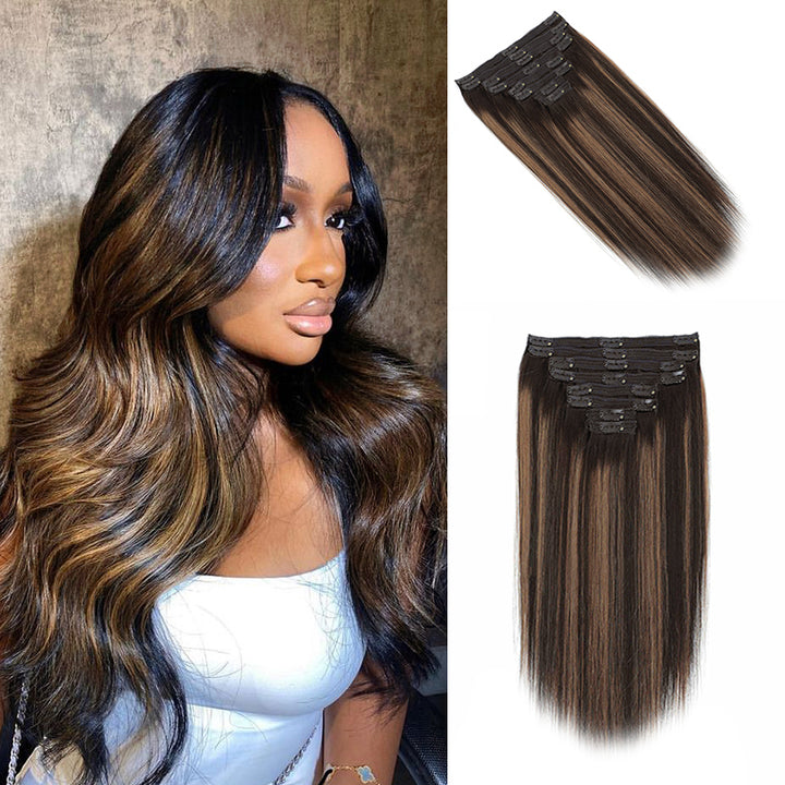 Colored Straight Clip In Hair Extensions Human Hair Clip Ins 8pcs With 18 Clips