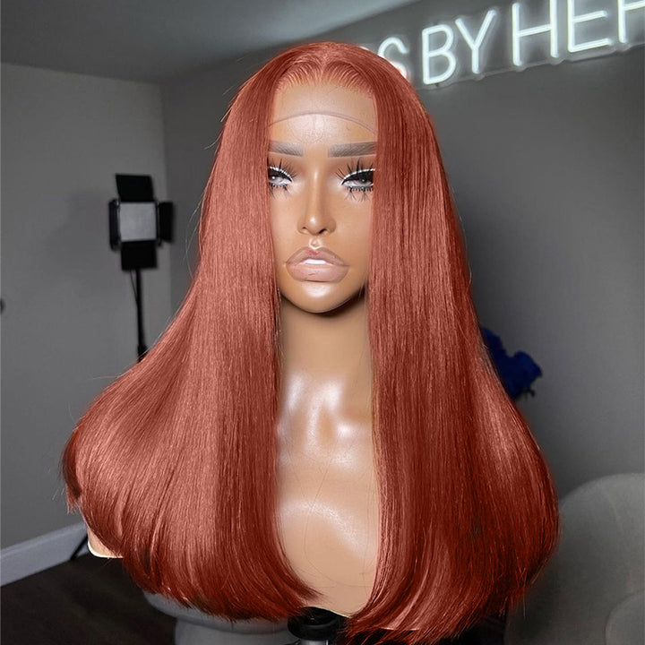 #33 Reddisht Brown Colored Bob Wig Auburn Copper Transparent  Lace Human Hair Wig