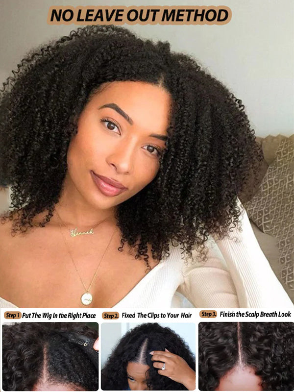 4A/4B  Kinky Curly V Part Wig No Leave Out Upgraded V Part Wig 100% Human Hair