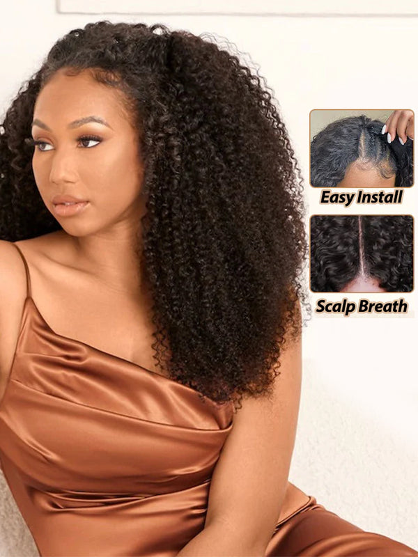 4A/4B  Kinky Curly V Part Wig No Leave Out Upgraded V Part Wig 100% Human Hair