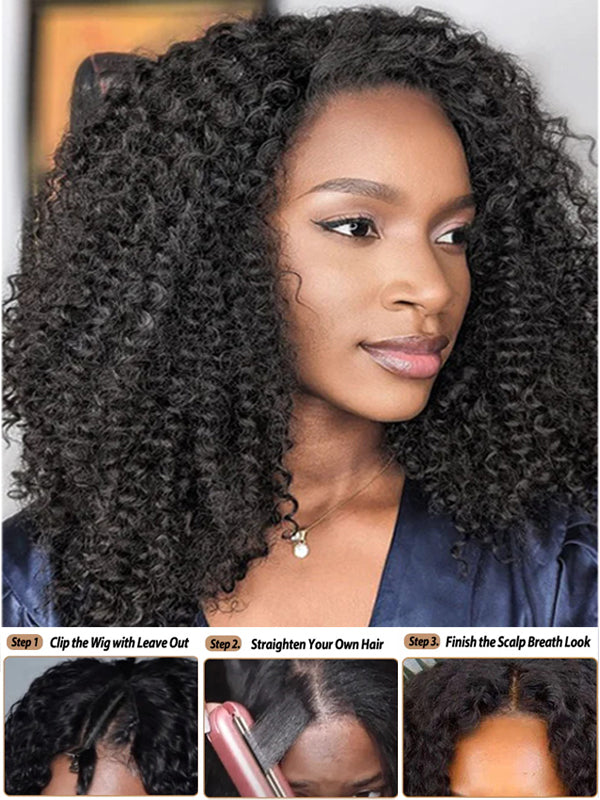 4A/4B  Kinky Curly V Part Wig No Leave Out Upgraded V Part Wig 100% Human Hair