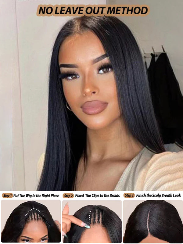 Straight V Part Wig No Leave Out Upgraded V Part Wig 100% Human Hair