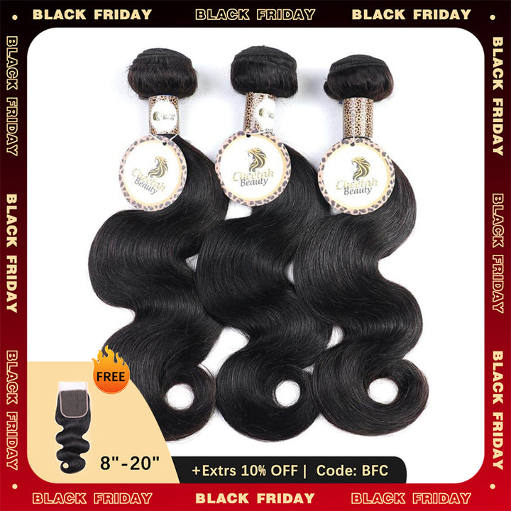 BF Special | 10A Body Wave Bundles Deal 100% Human Hair, Free 5x5 Closure