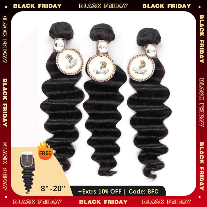 BF Special | 10A Loose Deep Wave Bundles Deal 100%Human Hair, Free 5x5 Lace Closure