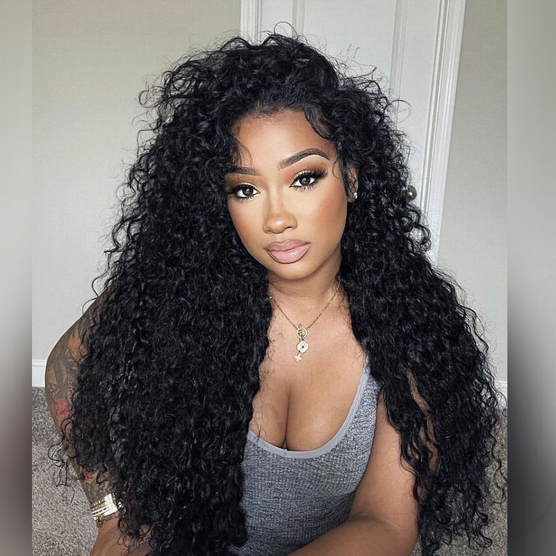 TUME3B Spiral Curl Wigs 250% Full Frontal Lace Wigs 3B 3A Natural Black Human Hair Wigs