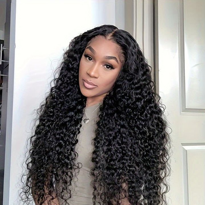 TUME3B Spiral Curl Wigs 250% Full Frontal Lace Wigs 3B 3A Natural Black Human Hair Wigs