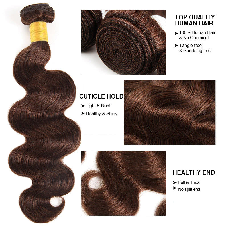 #4 Chocolate Brown Body Wave Bundles Deal  CheetahBeauty 100% Virgin Human Hair Weave