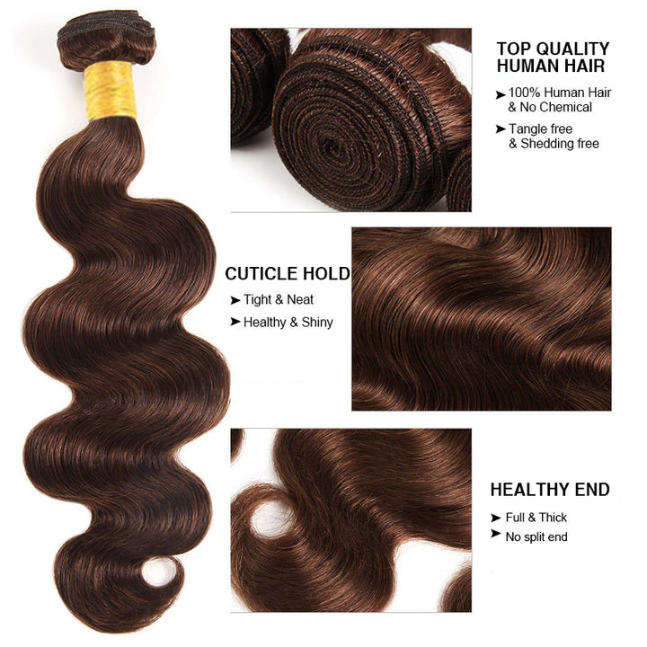 #4 Chocolate Brown Body Wave Bundles Deal 100% Virgin Human Hair Weave