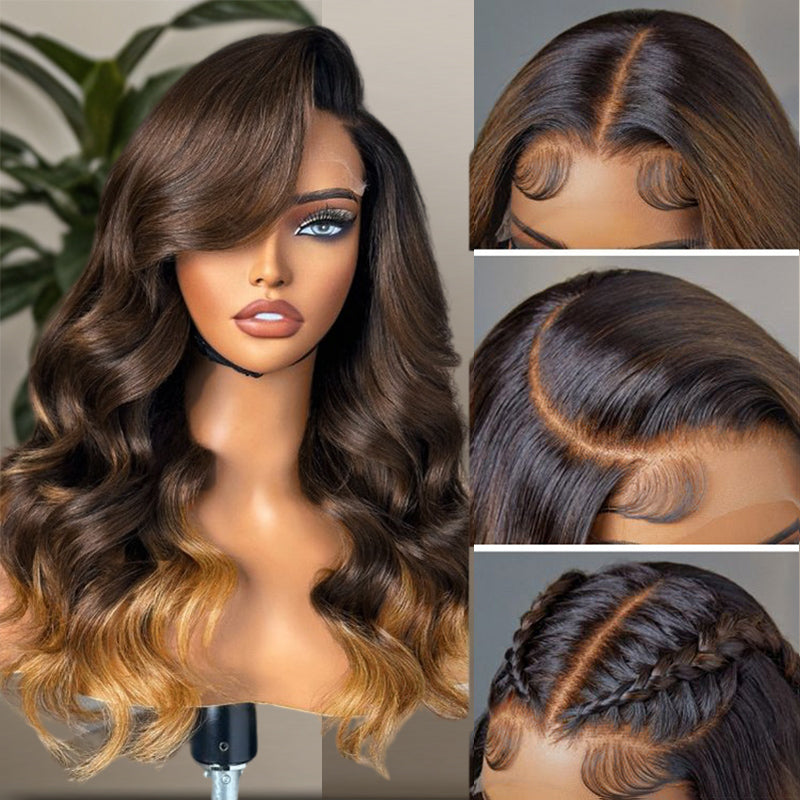 Flash Sale | Dark Brown with Chestnut Brown Highlights Loose Body Wave Wig 5x5/13x6 Light Brown Highlights 180% Density Wig