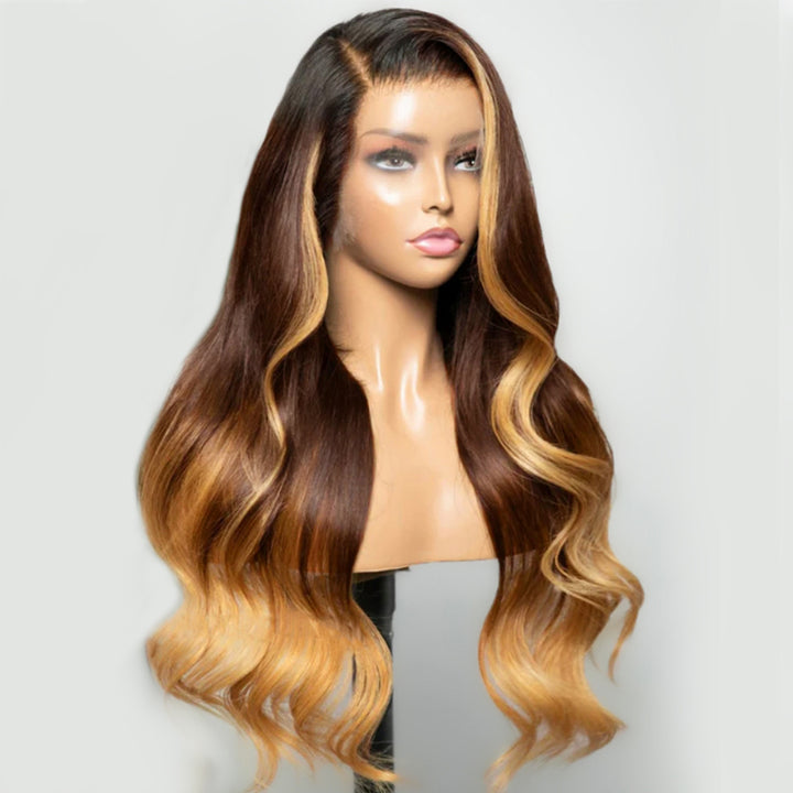 Ombre Blonde Lace Frontal Wig Human Hair Pre Plucked T1B/4/27 Body Wave Glueless Lace Front Wigs