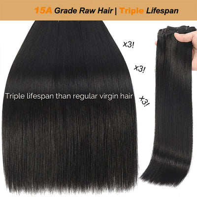 15A | Straight Double Drawn Raw Human Hair Bundles, Triple Lifespan