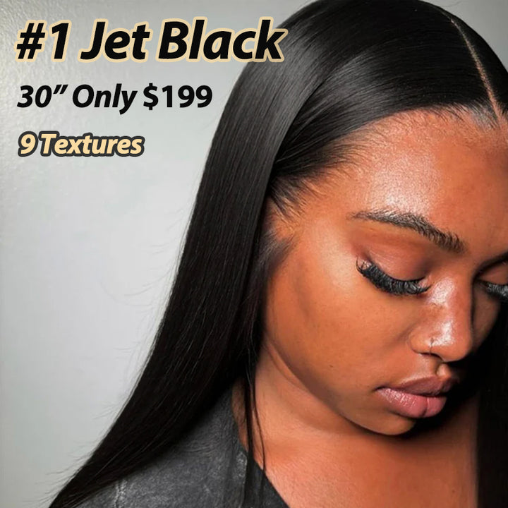 Flash Sale | #1 Jet Black 13x6 FULL Lace Frontal Wig 16-34 Inches Human Hair Wigs