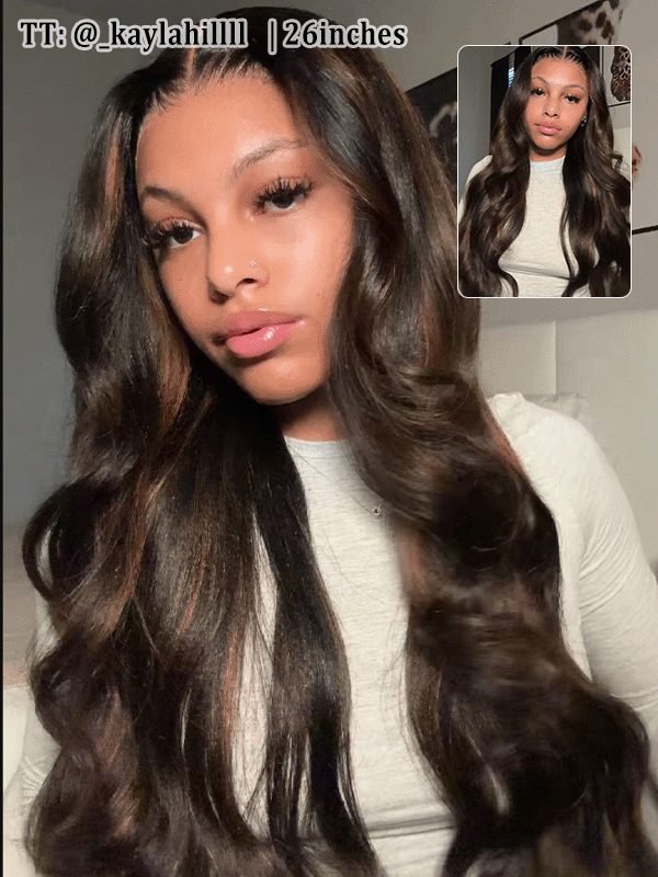 Espresso Brown with Caramel Highlights 16"-34" 7x6/13x6 Wavy Yaki Texture Natural Hair Lace Front Wigs