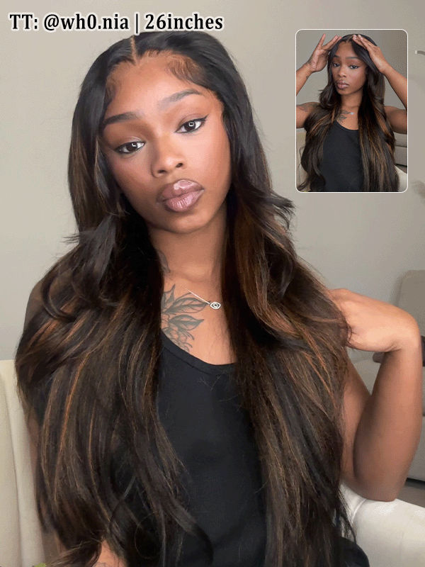 Espresso Brown with Caramel Highlights 16"-34" 7x6/13x6 Wavy Yaki Texture Natural Hair Lace Front Wigs