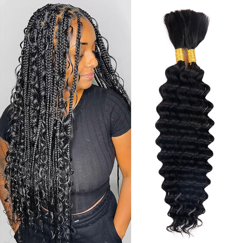 #1B Deep Wave Bulk Human Hair For Brading