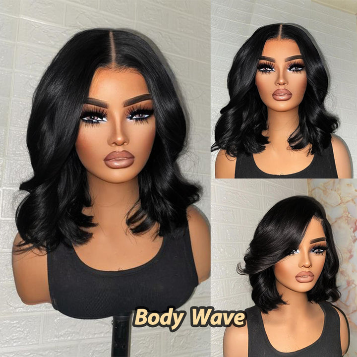 #1 Jet Black Bob Wig Loose Body Wave Short Lace Wigs 100% Human Hair