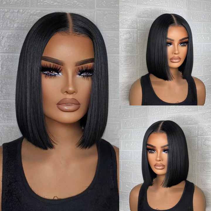 #1 Jet Black Bob Wig Transparent Lace Wig 100% Virgin Human Hair