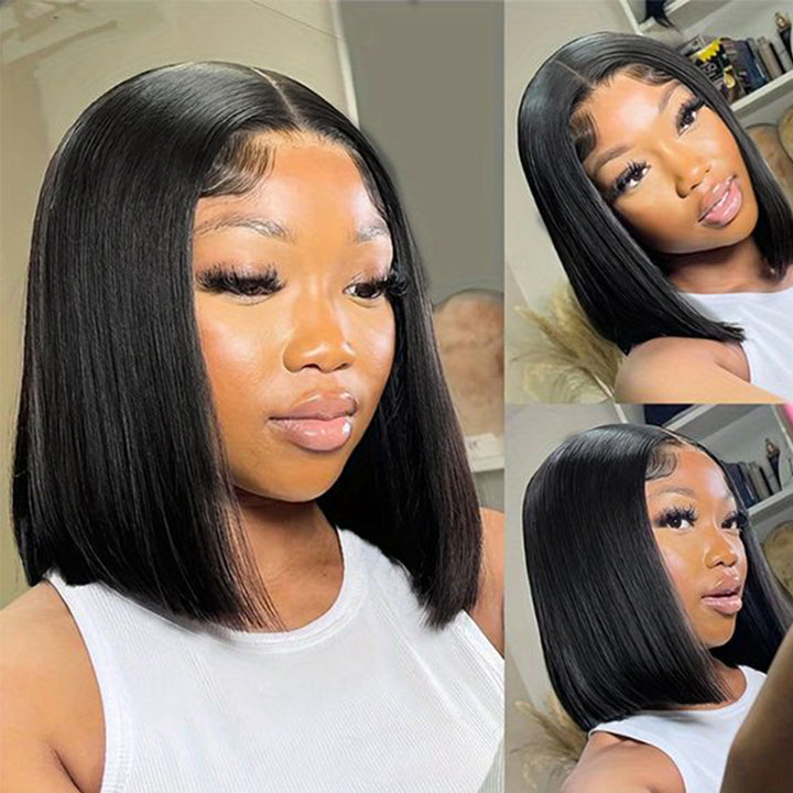 #1 Jet Black Bob Wig Transparent Lace Wig 100% Virgin Human Hair