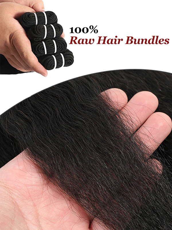 Raw Hair | Kinky Straight Bundles Deal 100% Raw Virgin Human Hair With HD Closure & Frontal