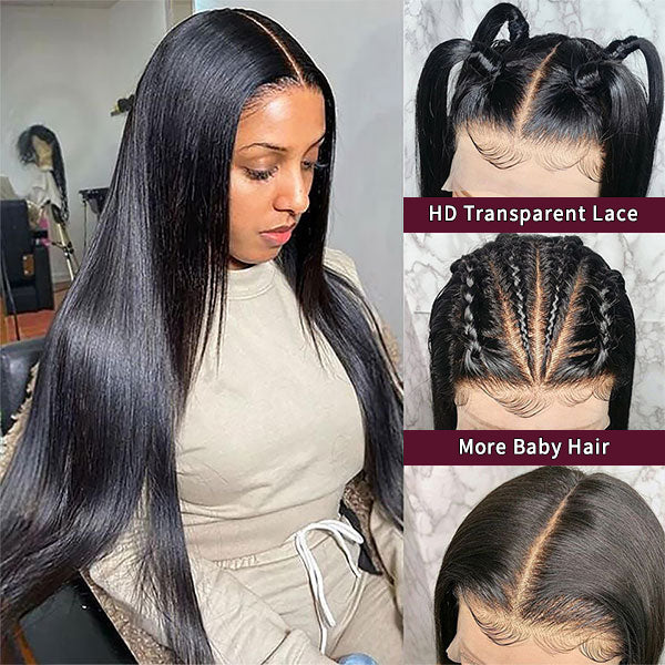 180% Density Straight HD Transparent Full Lace Wig 100% Virgin Human Hair