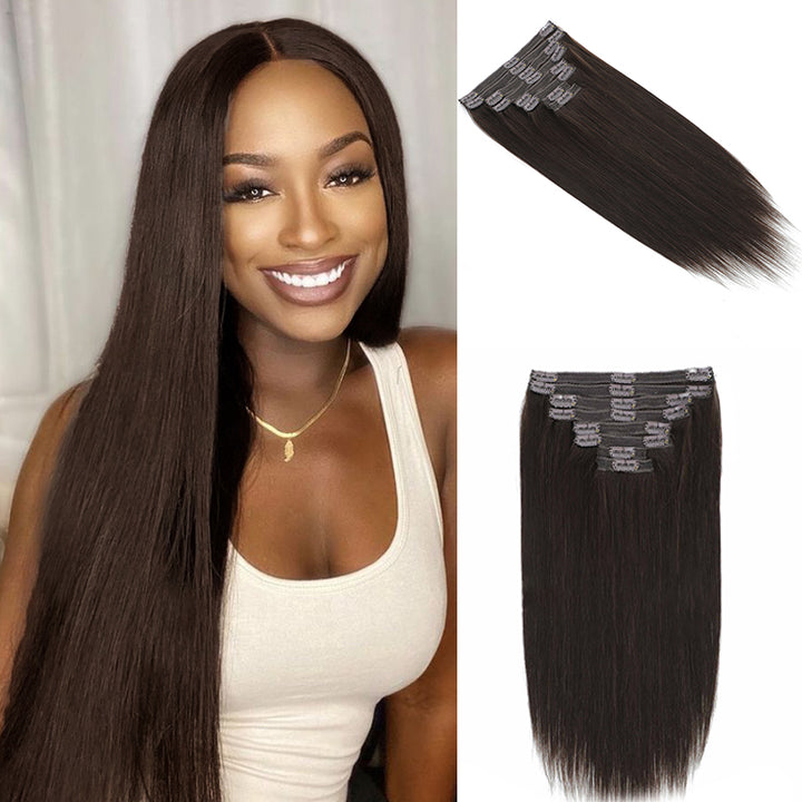 Colored Straight Clip In Hair Extensions Human Hair Clip Ins 8pcs With 18 Clips