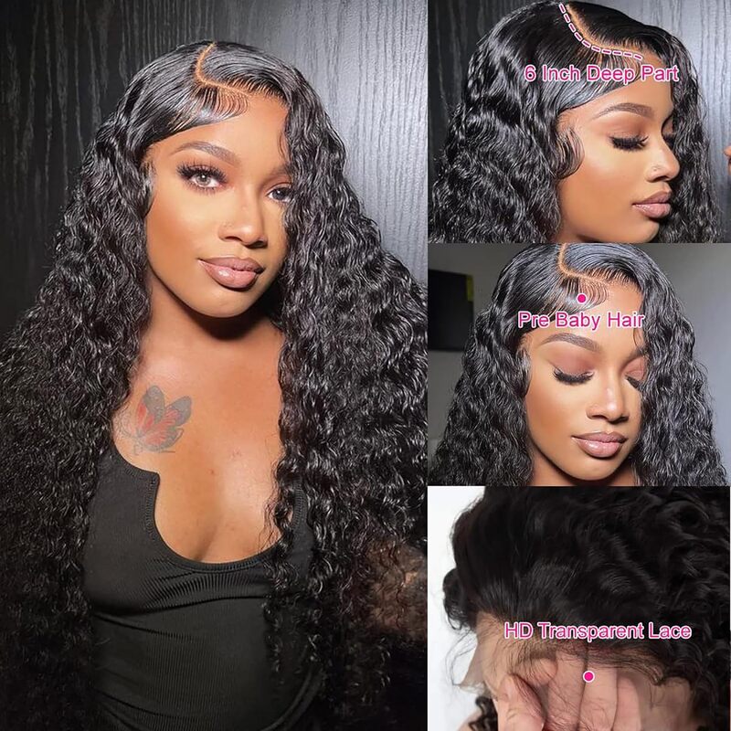 250% Density Water Wave 13x6 Full Lace Frontal Wig Pre-plucked Human Hair Wigs