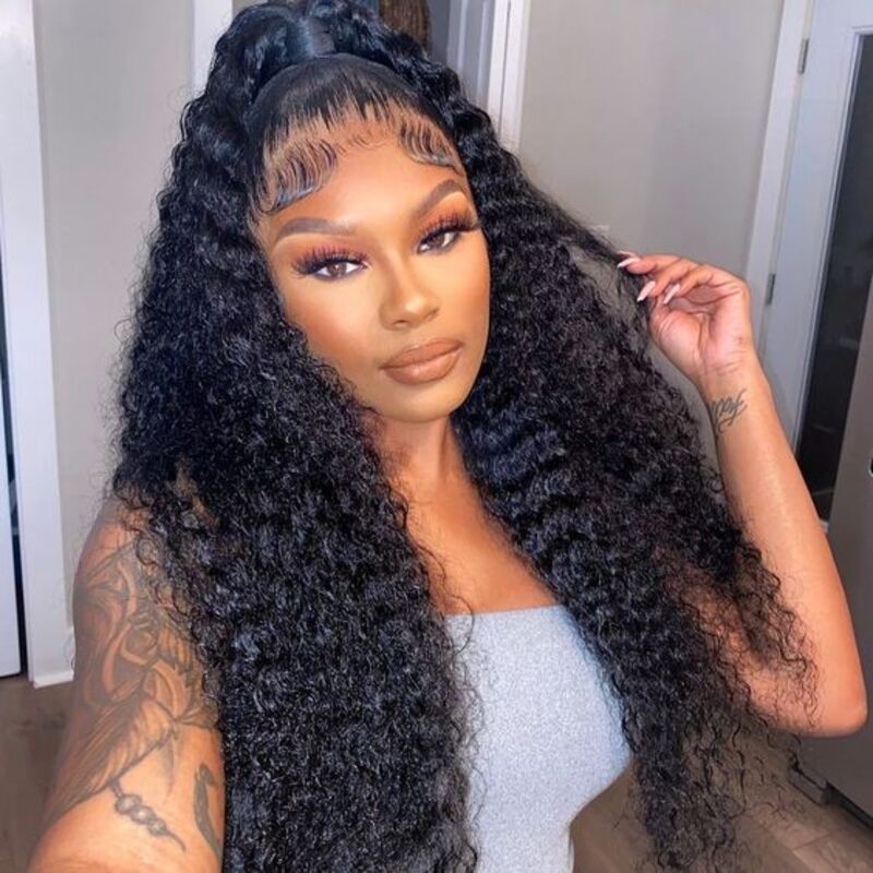250% High Density Deep Curly 13x6 Full Lace Frontal Wig Pre-plucked Human Hair Wigs
