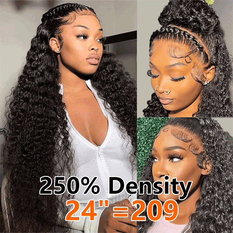 250% Density Deep Wave 13x6 Transparent Lace Frontal Wig Pre-plucked Human Hair Wig With Baby Hair