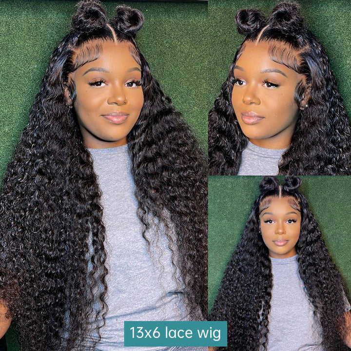 250% Density Deep Wave 13x6 Transparent Lace Frontal Wig Pre-plucked Human Hair Wig With Baby Hair