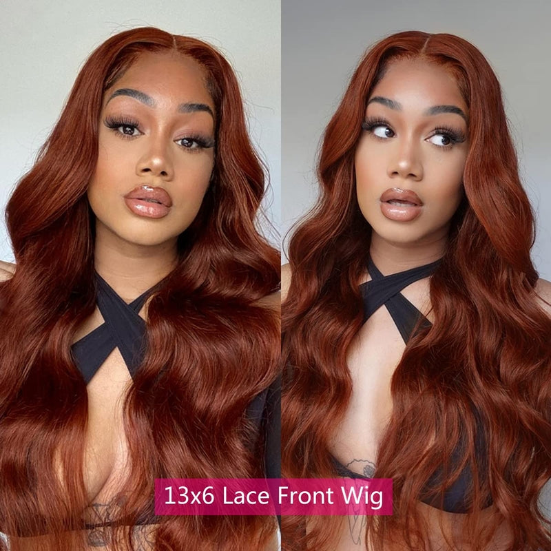 250% Density Reddish Brown Body Wave 13x6 Full Lace Fontal Wig Pre-Colored Human Hair Wigs