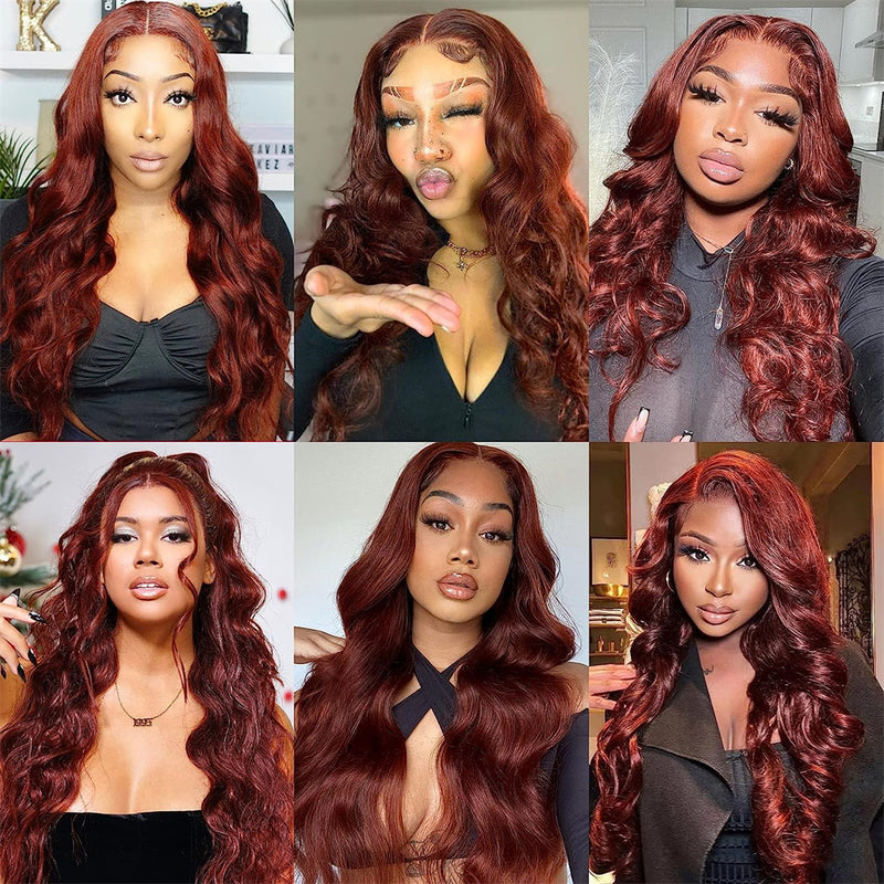 250% Density Reddish Brown Body Wave 13x6 Full Lace Fontal Wig Pre-Colored Human Hair Wigs