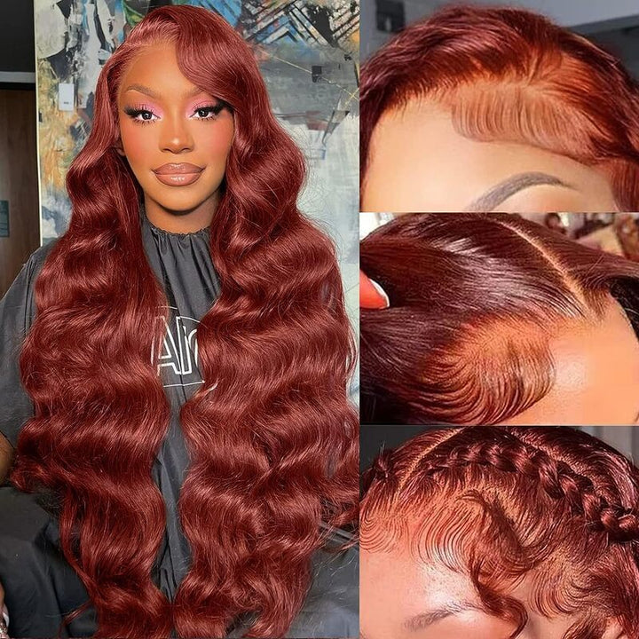 250% Density Reddish Brown Body Wave 13x6 Full Lace Fontal Wig Pre-Colored Human Hair Wigs