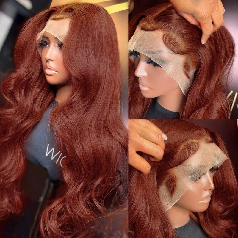 250% Density Reddish Brown Body Wave 13x6 Full Lace Fontal Wig Pre-Colored Human Hair Wigs