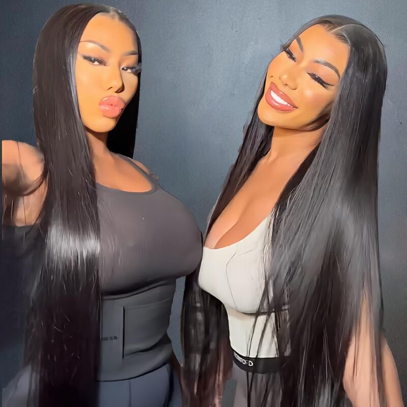 250% Density Straight Jet Black 13x6 Full Lace Fontal Wig Human Hair Colored Wigs