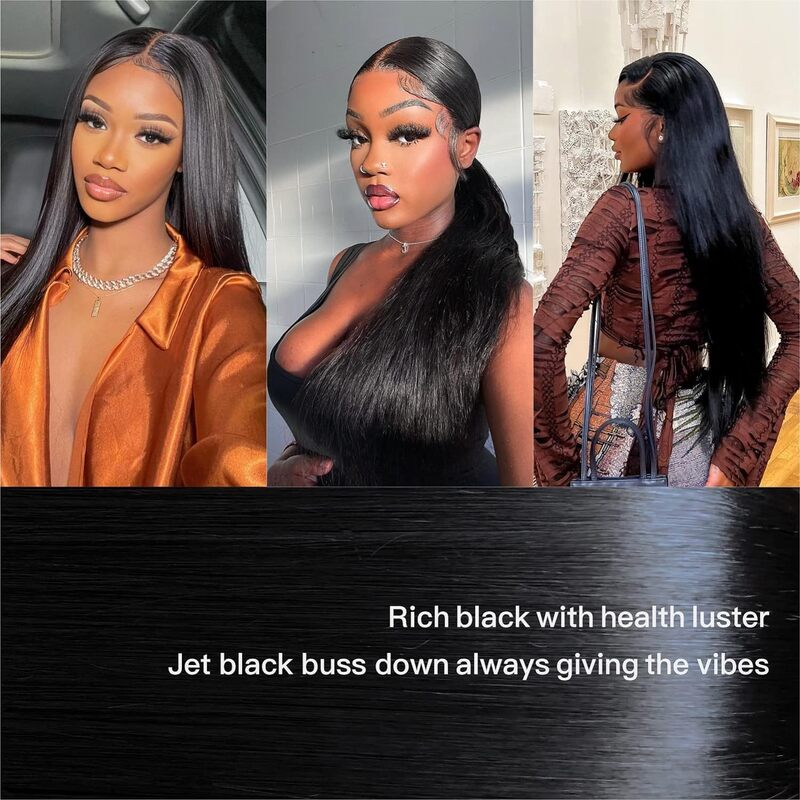 250% Density Straight Jet Black 13x6 Full Lace Fontal Wig Human Hair Colored Wigs