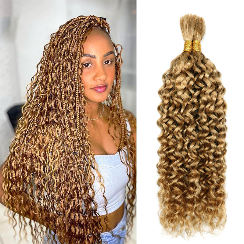 #27 honey blonde water wave bulk human hair for braiding