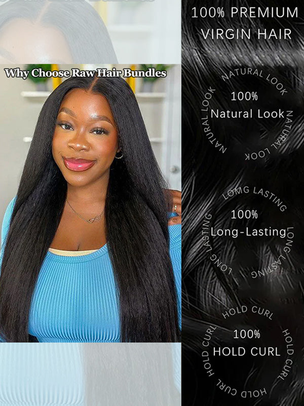 Raw Hair | Kinky Straight Bundles Deal 100% Raw Virgin Human Hair With HD Closure & Frontal
