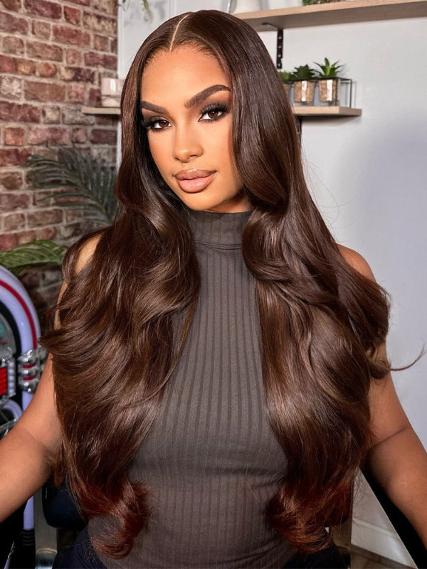 #2 Dark Brown Body Wave 13x6 FULL Lace Frontal Wig 16"-34" Human Hair Wigs