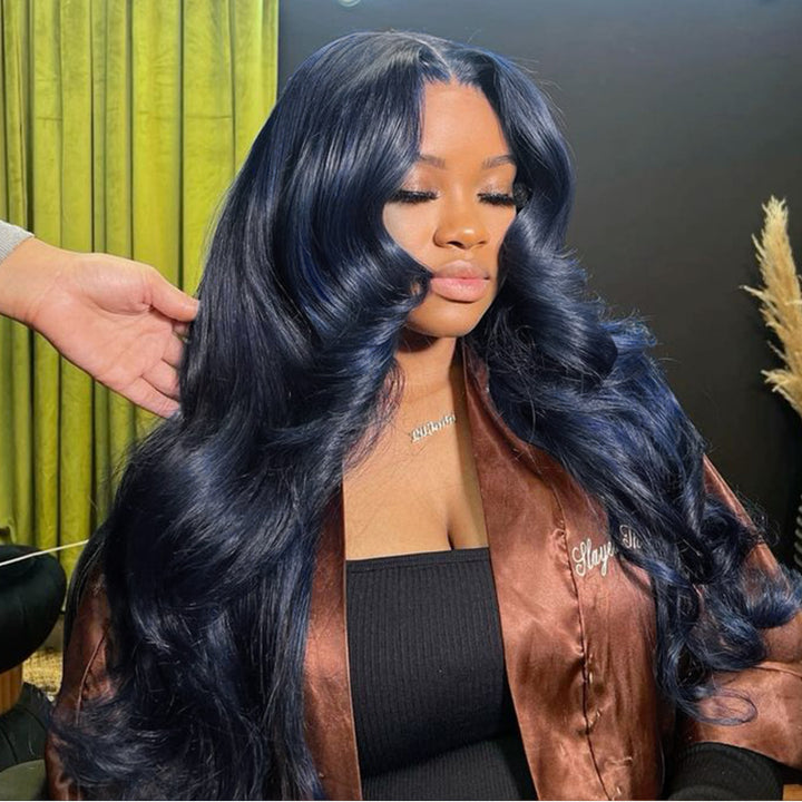 Glueless Midnight Blue Human Hair Wig