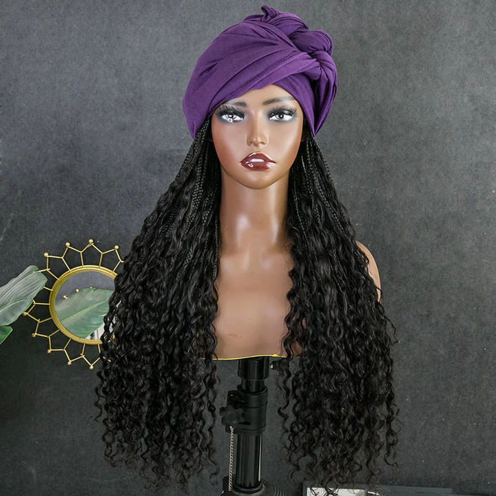 Grab & Go Braids Band Wig Bohemian with Human Hair Curly Ends Braided Half Band Wigs